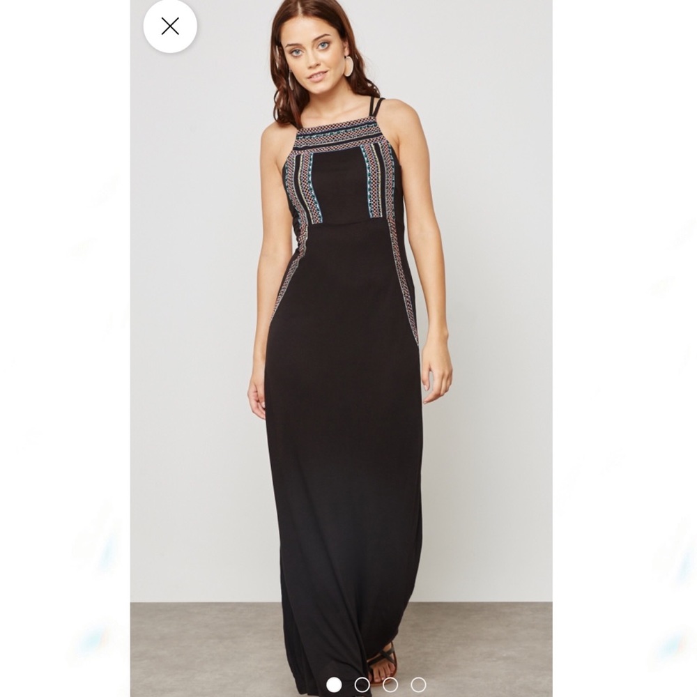 TOPSHOP Aztec boho black maxi dress embroidered